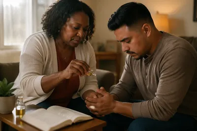 Woman Anointing Hands in Quiet Prayer
