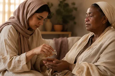 Woman Anointing Hands in Quiet Prayer