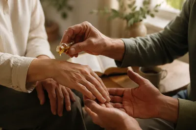 Hands Anointing with Oil in Prayer