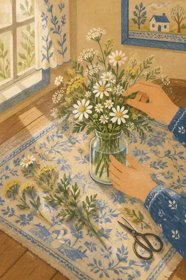 Hands Arranging Wildflowers in Glass Vase