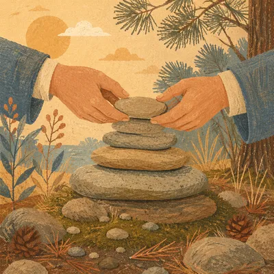 Hands Building a Woodland Stone Altar