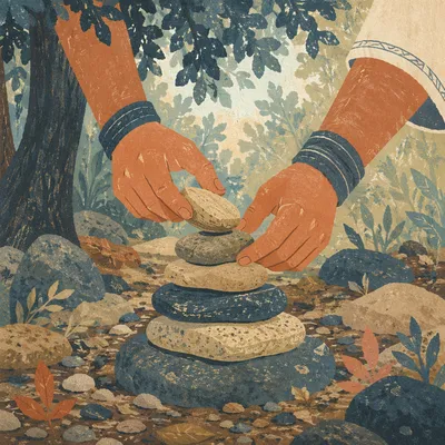 Hands Building a Forest Stone Altar
