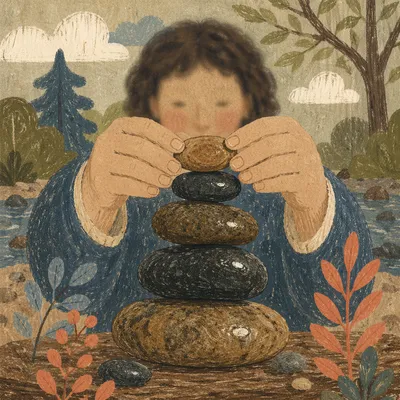 Hands Building a Woodland Stone Altar