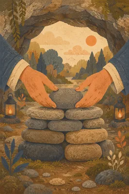 Hands Building a Woodland Stone Altar