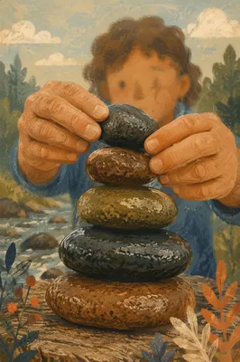 Hands Building a Peaceful Outdoor Stone Altar