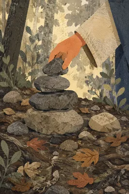 Hands Building a Forest Stone Altar