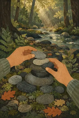 Hands Arranging Rustic Stone Altar Outdoors