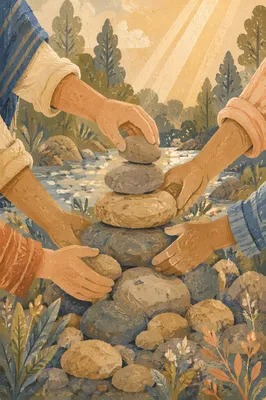 Hands Building a Woodland Stone Altar