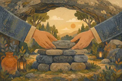 Hands Building a Woodland Stone Altar