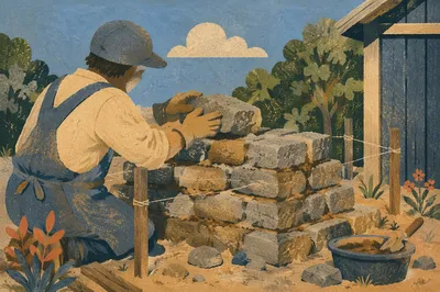 Hands Building Rustic Stone Altar Outdoors