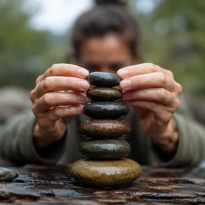 Hands Building a Woodland Stone Altar