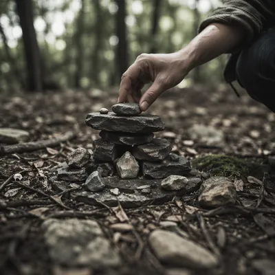 Hands Building a Forest Stone Altar
