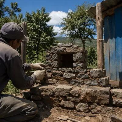 Hands Building Rustic Stone Altar Outdoors