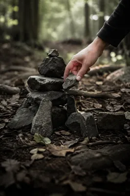 Hands Building a Forest Stone Altar