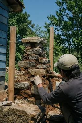 Hands Building a Rustic Stone Altar Outdoors
