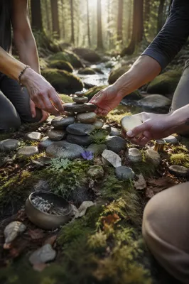 Hands Building a Woodland Stone Altar