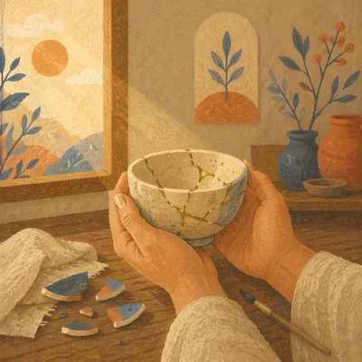 Kintsugi Bowl Held in Gentle Hands