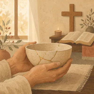 Hands Holding Kintsugi Bowl of Restoration