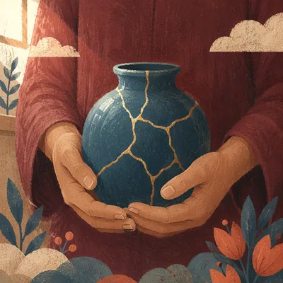 Hands Holding Kintsugi Pottery of Hope