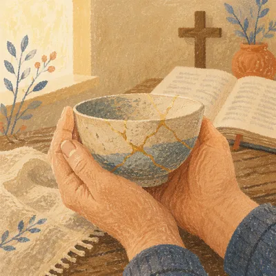 Hands Holding Kintsugi Bowl of Grace