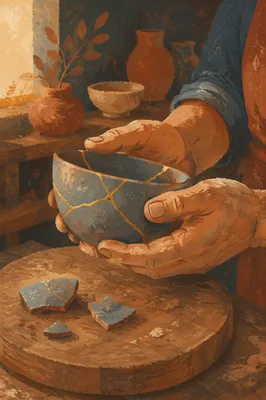 Hands Holding Kintsugi Repaired Pottery