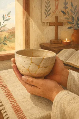 Hands Holding Kintsugi Bowl of Grace