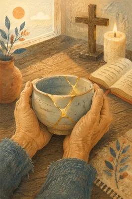 Kintsugi Bowl Held in Prayerful Hands
