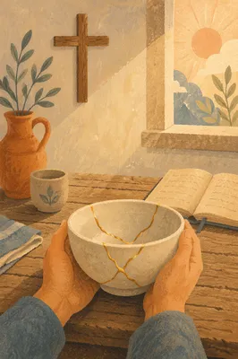 Kintsugi Bowl Held in Graceful Morning Light