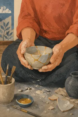 Hands Holding Kintsugi Bowl of Hope