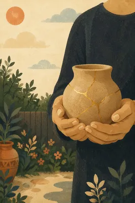 Hands Holding Kintsugi Pottery in Hope