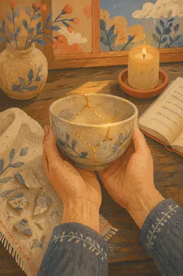 Hands Holding Kintsugi Bowl of Restoration