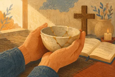 Kintsugi Bowl Held in Prayerful Hands