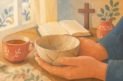 Kintsugi Bowl Held in Prayerful Morning Light
