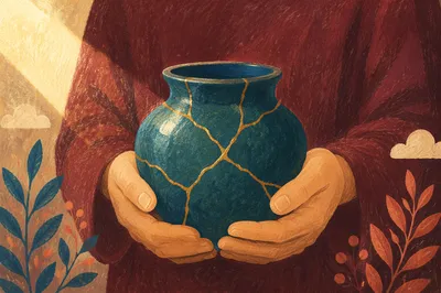 Hands Holding Kintsugi Pottery of Quiet Hope