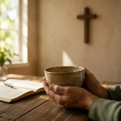 Hands Holding Kintsugi Bowl of Restoration