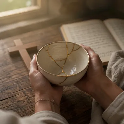 Hands Holding Kintsugi Bowl of Grace
