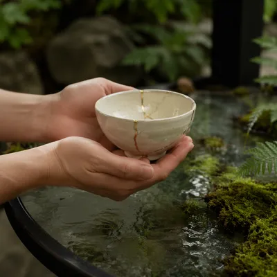 Hands Holding Kintsugi Bowl of Restoration