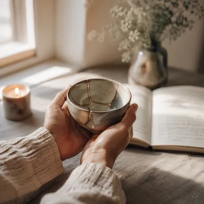 Hands Holding Restored Kintsugi Bowl