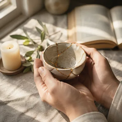 Hands Holding Kintsugi Bowl of Restoration