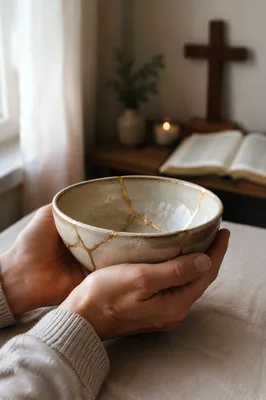 Hands Holding Kintsugi Bowl of Restoration