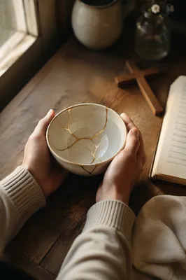 Hands Holding Kintsugi Bowl of Restoration
