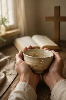 Hands Holding Kintsugi Bowl of Restoration