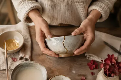 Hands Holding Kintsugi Repaired Pottery