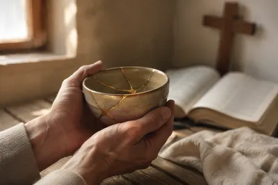 Hands Holding Kintsugi Bowl of Restoration