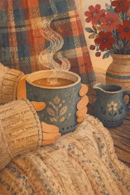 Cozy Hands Holding Warm Autumn Mug