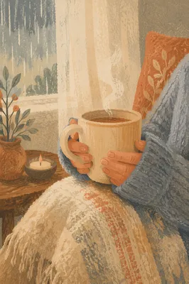Cozy Hands Holding Steaming Mug