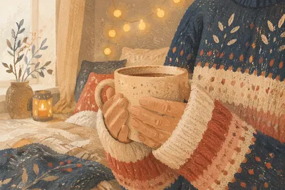 Cozy Hands Holding Warm Ceramic Mug