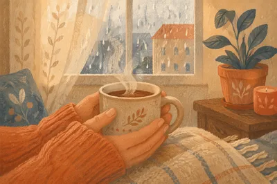 Cozy Hands Holding Warm Morning Mug