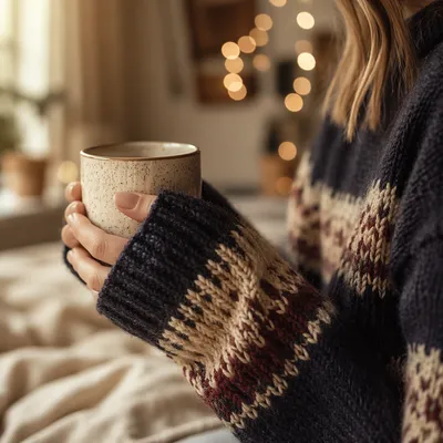 Cozy Hands Holding Warm Ceramic Mug
