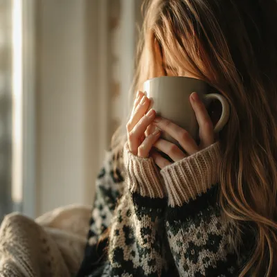 Cozy Hands Holding Warm Ceramic Mug